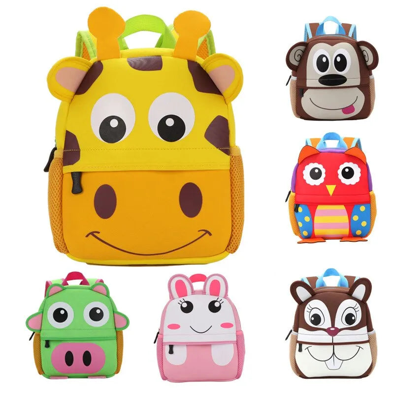 3D Preschool Animals Backpack - Cartoon Animals for Kids, Kindergarten, Outdoor Travel 