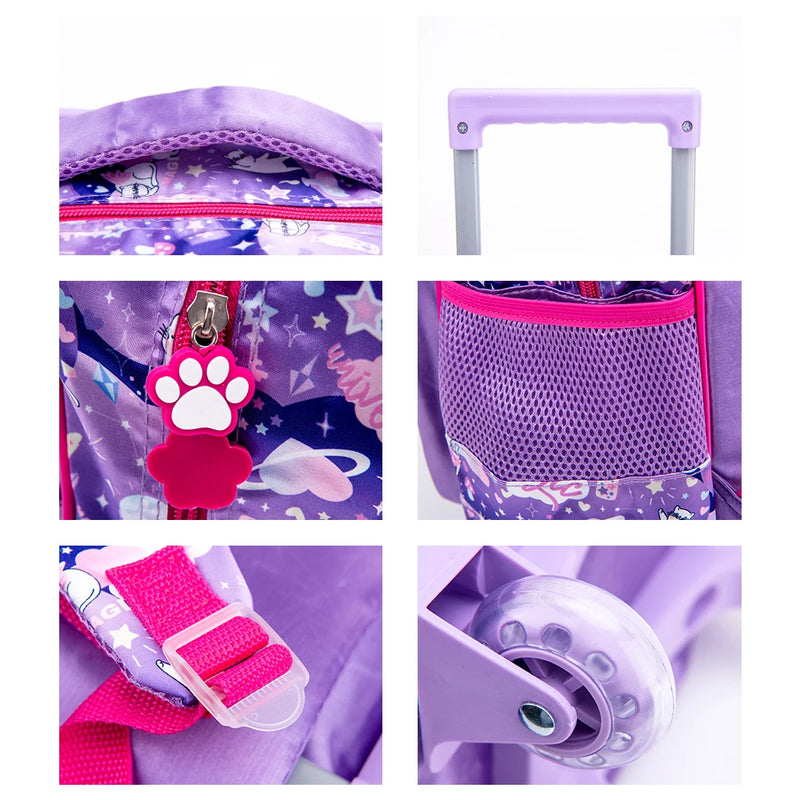 Kit Escolar Magic Cats: Mochila de Rodinhas + Estojo + Lancheira