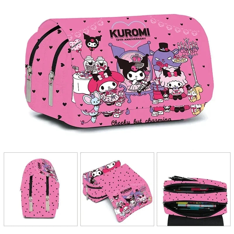 Sanrio Double Large Storage Pencil Case - Hello Kitty, Kuromi &amp; Cinnamoroll