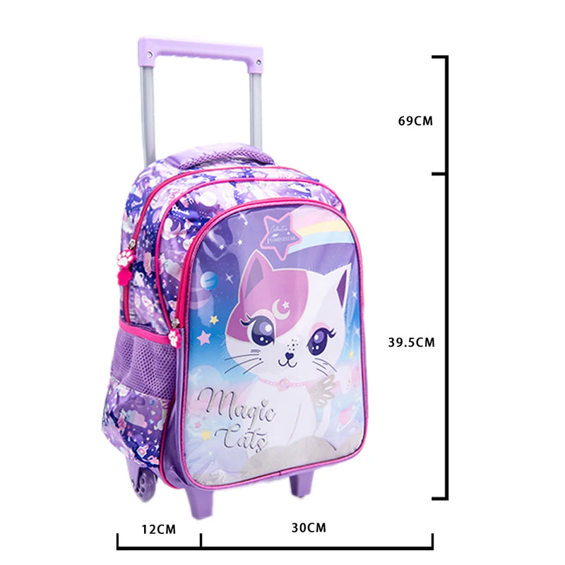 Kit Escolar Magic Cats: Mochila de Rodinhas + Estojo + Lancheira