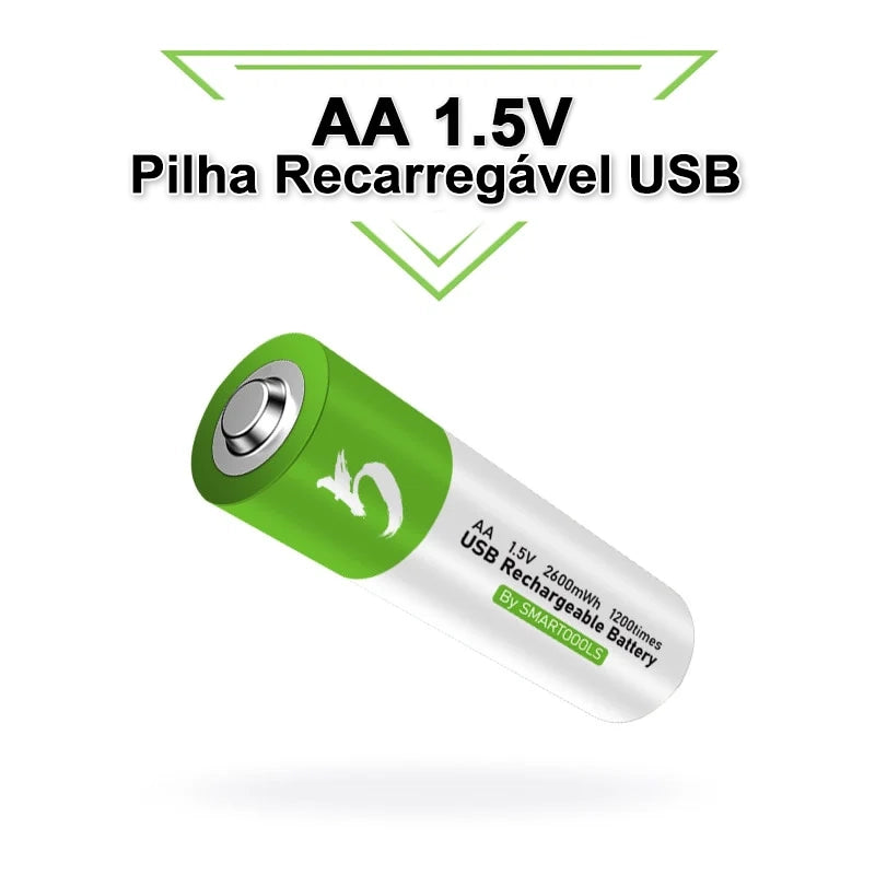 Rechargeable AA Batteries 2600 mWh | USB | 1,200 recharges + Charging cable