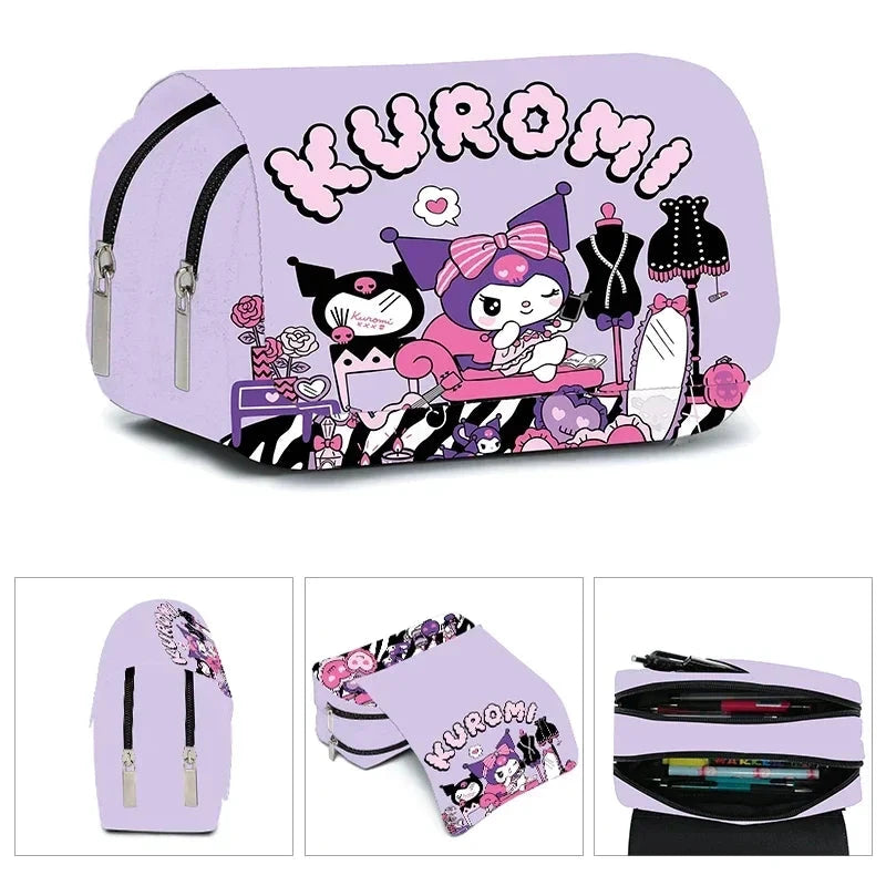 Sanrio Double Large Storage Pencil Case - Hello Kitty, Kuromi &amp; Cinnamoroll