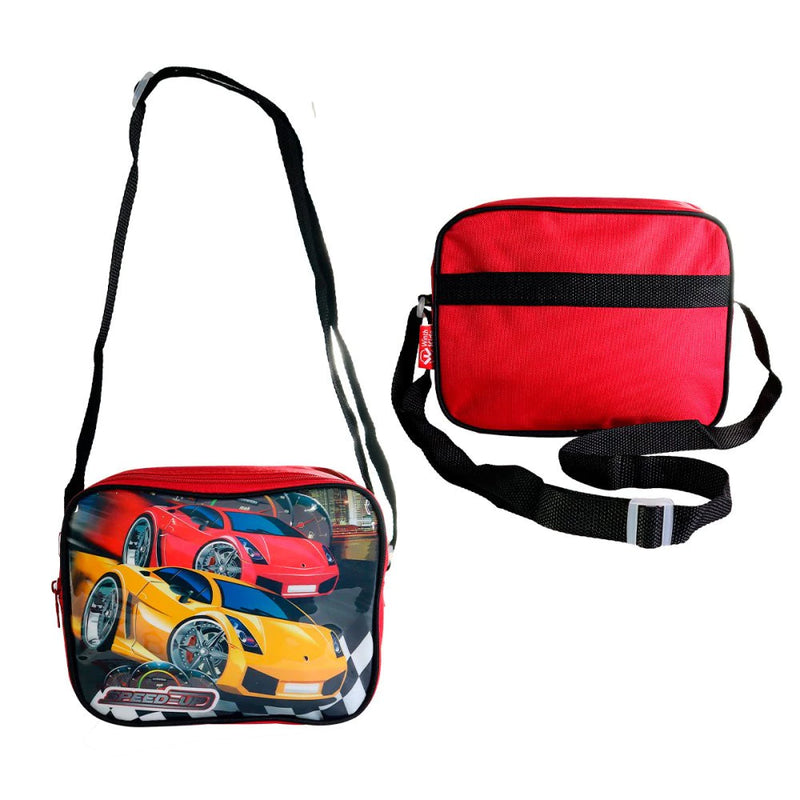 3-Piece Children's Backpack with Wheels, Lunch Box and Pencil Case Kit - Racing Cars